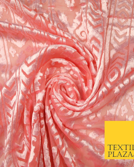 5 COLOURS Aztec Tribal Ornate Striped Velvet Burnout Brasso Devore Dress Fabric