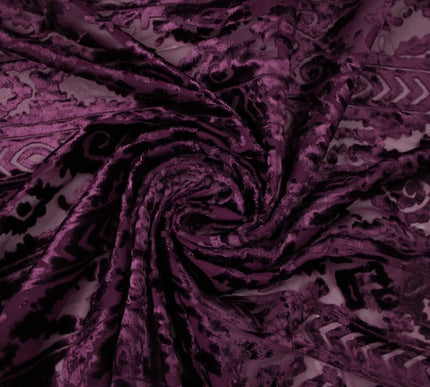 Aztec Tribal Ornate Striped Velvet Burnout Brasso Devore Dress Fabric 5 COLOURS