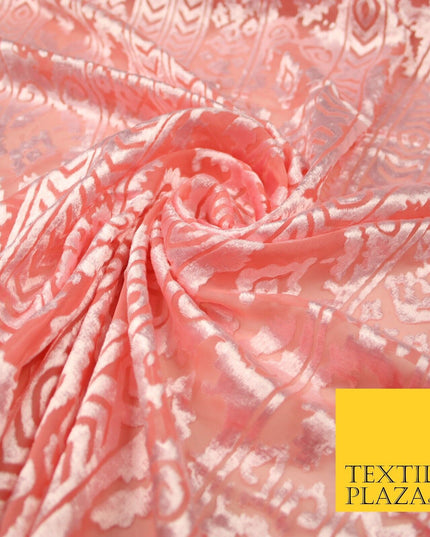 5 COLOURS Aztec Tribal Ornate Striped Velvet Burnout Brasso Devore Dress Fabric