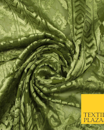 5 COLOURS Aztec Tribal Ornate Striped Velvet Burnout Brasso Devore Dress Fabric