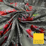 Grey Red Floral Bloom Striped Velvet Burnout Brasso Devore Dress Fabric 44" 7382