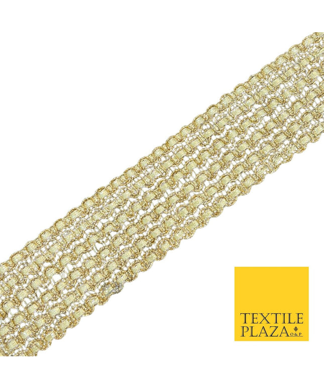Gold Metallic 6 Row Wavy Glitter Fancy Gota Trim Border Ribbon Lace X545