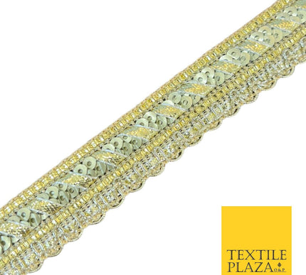 Green Gold Double Sequin Mini Swag Fancy Gota Trim Border Ribbon Lace X547