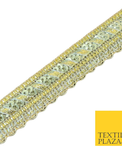 Green Gold Double Sequin Mini Swag Fancy Gota Trim Border Ribbon Lace X547