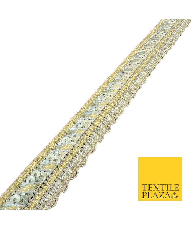 Green Gold Double Sequin Mini Swag Fancy Gota Trim Border Ribbon Lace X547