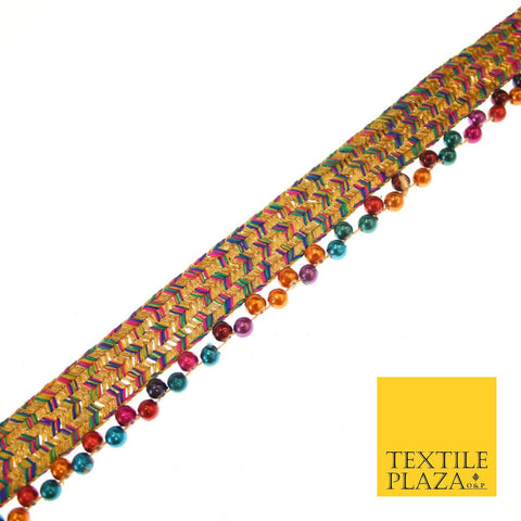 Colourful Triple Chevron Multicolour Beaded Ribbon Gota Trim Border Lace X549