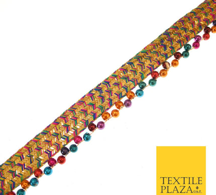 Colourful Triple Chevron Multicolour Beaded Ribbon Gota Trim Border Lace X549