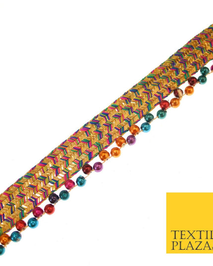 Colourful Triple Chevron Multicolour Beaded Ribbon Gota Trim Border Lace X549