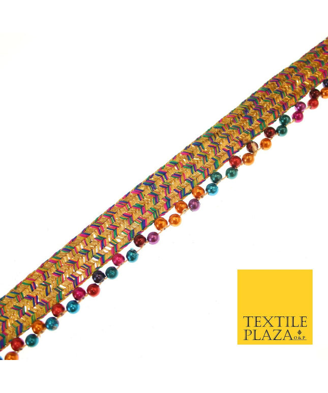 Colourful Triple Chevron Multicolour Beaded Ribbon Gota Trim Border Lace X549