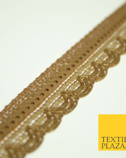 Gold Double Sequin Swag Scalloped Fancy Gota Trim Border Ribbon Lace X546