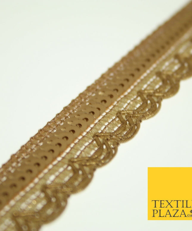 Gold Double Sequin Swag Scalloped Fancy Gota Trim Border Ribbon Lace X546