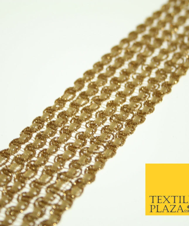 Gold Metallic 6 Row Wavy Glitter Fancy Gota Trim Border Ribbon Lace X545