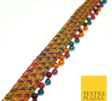 Colourful Triple Chevron Multicolour Beaded Ribbon Gota Trim Border Lace X549
