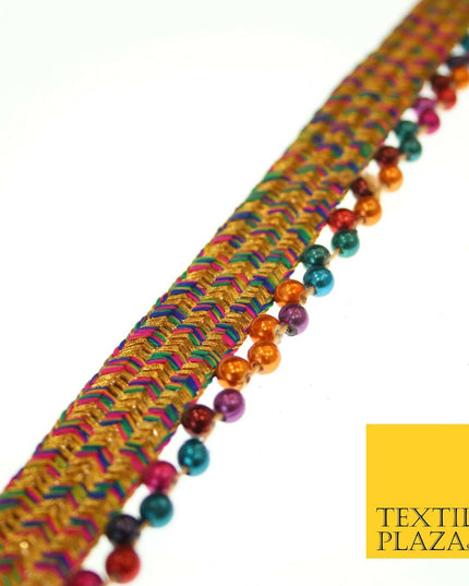 Colourful Triple Chevron Multicolour Beaded Ribbon Gota Trim Border Lace X549