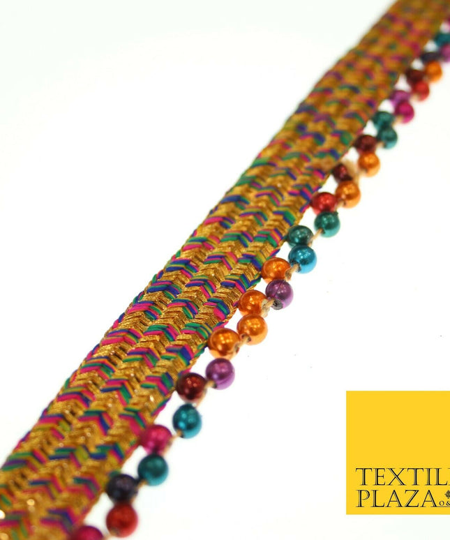 Colourful Triple Chevron Multicolour Beaded Ribbon Gota Trim Border Lace X549