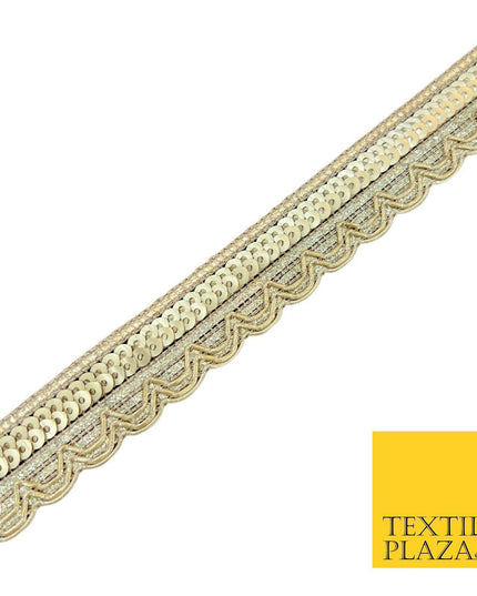Gold Double Sequin Swag Scalloped Fancy Gota Trim Border Ribbon Lace X546