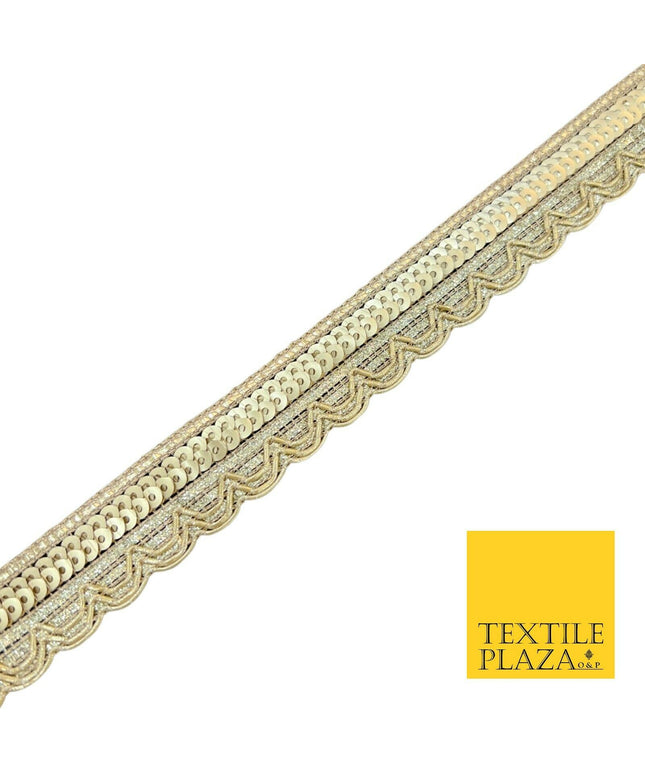Gold Double Sequin Swag Scalloped Fancy Gota Trim Border Ribbon Lace X546