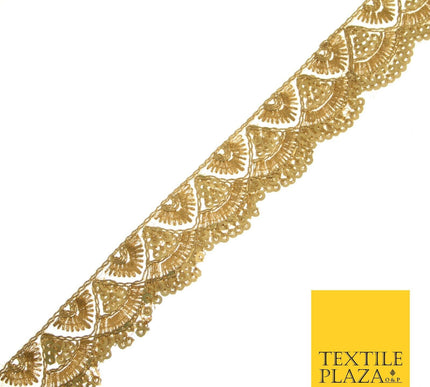 Matt Gold Sequin Threadwork Scalloped Net Gota Trim Border Ribbon Lace X550