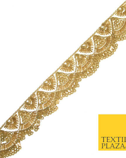 Matt Gold Sequin Threadwork Scalloped Net Gota Trim Border Ribbon Lace X550
