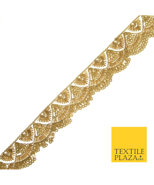 Matt Gold Sequin Threadwork Scalloped Net Gota Trim Border Ribbon Lace X550