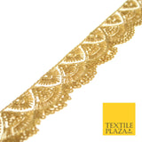 Matt Gold Sequin Threadwork Scalloped Net Gota Trim Border Ribbon Lace X550