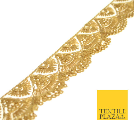 Matt Gold Sequin Threadwork Scalloped Net Gota Trim Border Ribbon Lace X550