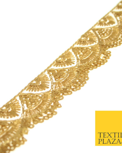 Matt Gold Sequin Threadwork Scalloped Net Gota Trim Border Ribbon Lace X550