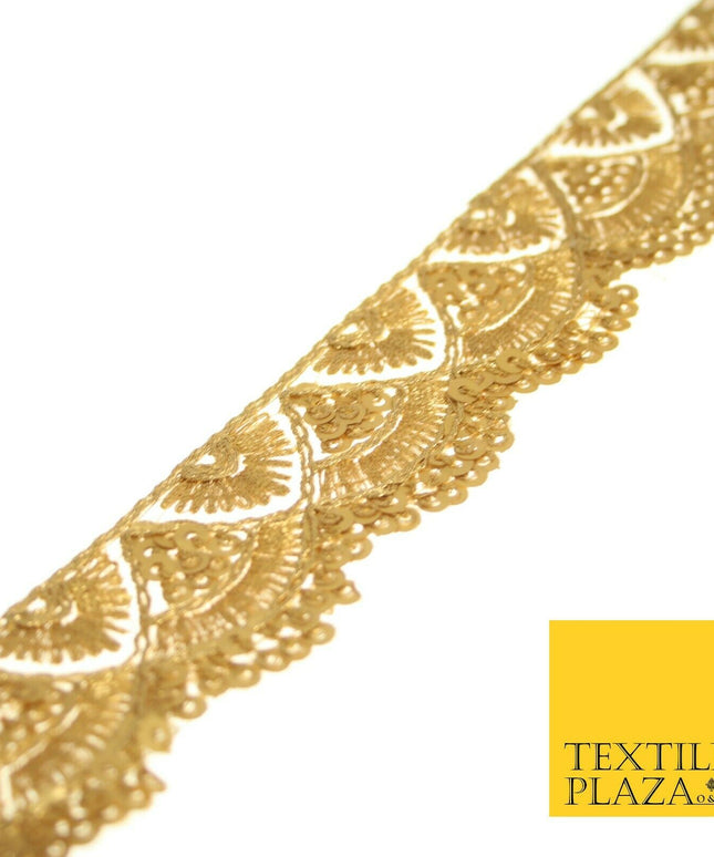 Matt Gold Sequin Threadwork Scalloped Net Gota Trim Border Ribbon Lace X550