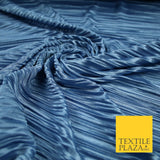 Denim Blue Pleated Satin Crinkle Creased Plain Plisse Dress Fabric 58" Wide 7103