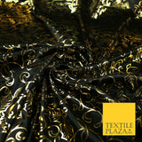 Black Gold Festive Ornate Holly Shiny Computer Foil Fabric Costume Dancewear7100