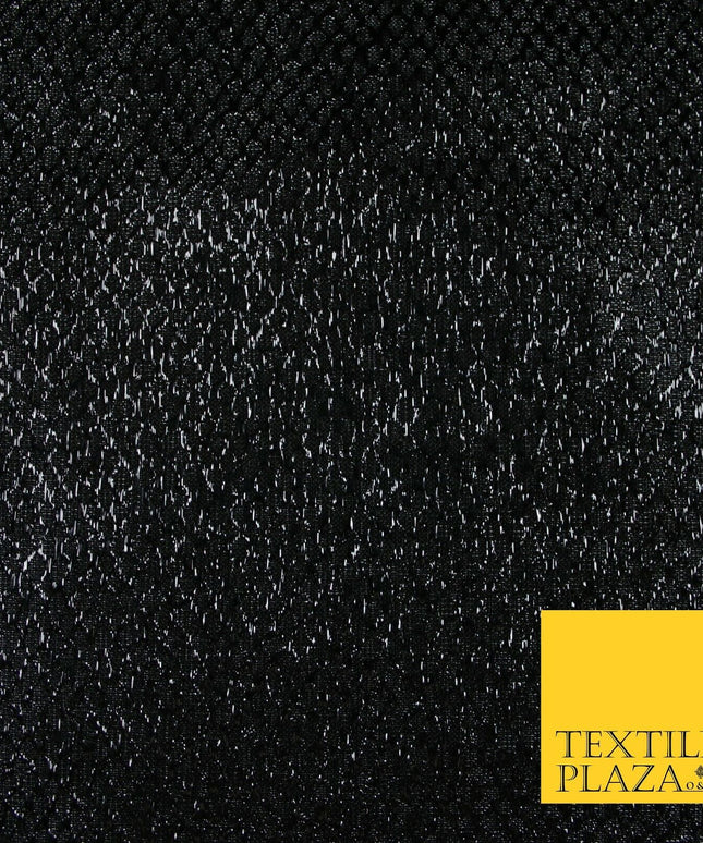 Black Glossy Shiny Metallic Circle Lattice Lurex Lame Fabric Dancewear 44" 7101