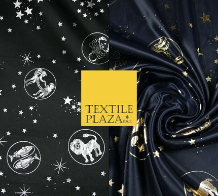 Black / Navy Blue Horoscope Star Signs Computer Foil Fabric Costume Dancewear