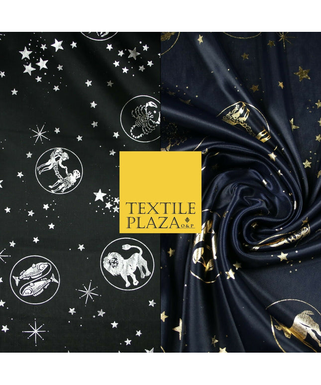 Black / Navy Blue Horoscope Star Signs Computer Foil Fabric Costume Dancewear
