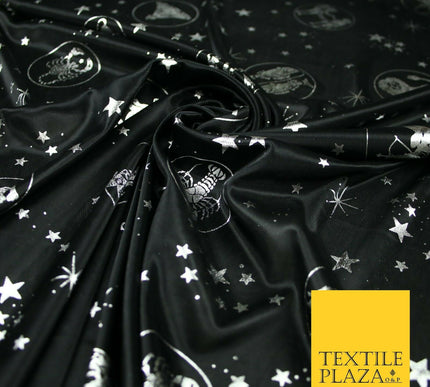 Black / Navy Blue Horoscope Star Signs Computer Foil Fabric Costume Dancewear