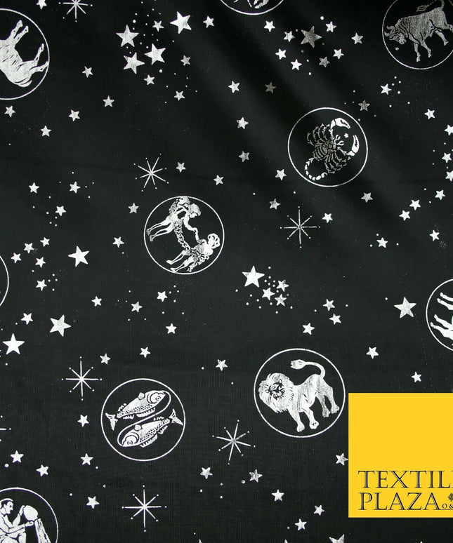 Black / Navy Blue Horoscope Star Signs Computer Foil Fabric Costume Dancewear
