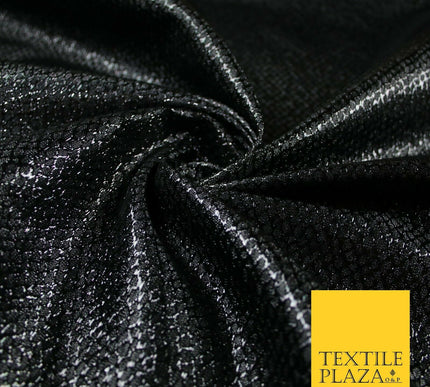 Black Glossy Shiny Metallic Circle Lattice Lurex Lame Fabric Dancewear 44" 7101