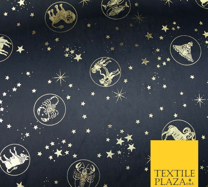 Black / Navy Blue Horoscope Star Signs Computer Foil Fabric Costume Dancewear