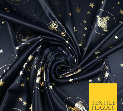 Black / Navy Blue Horoscope Star Signs Computer Foil Fabric Costume Dancewear