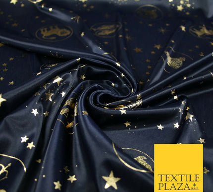 Black / Navy Blue Horoscope Star Signs Computer Foil Fabric Costume Dancewear