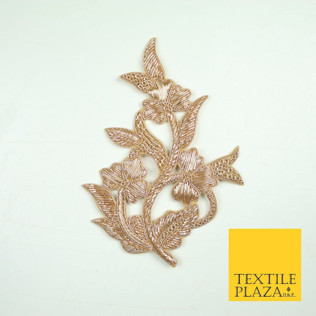 Gold Fancy Floral Indian Cutwork Applique Motif Patch Ethnic Zari Sew On MTF2