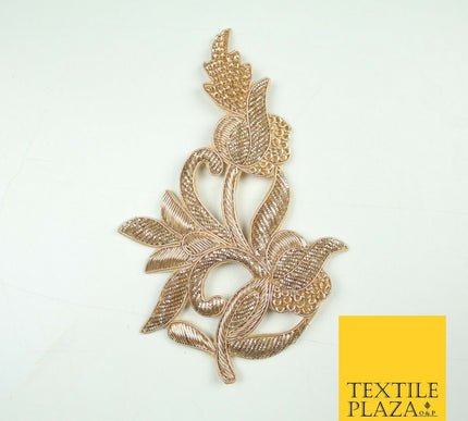 Gold Fancy Ornate Indian Cutwork Applique Motif Patch Ethnic Zari Sew On MTF1