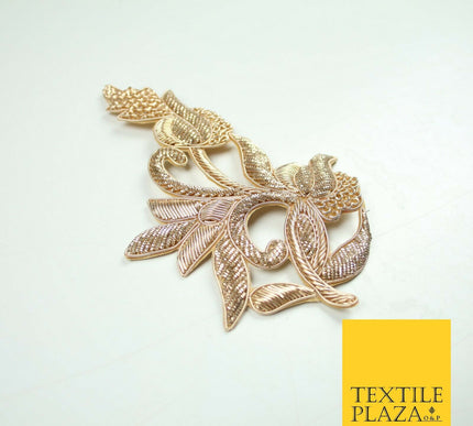 Gold Fancy Ornate Indian Cutwork Applique Motif Patch Ethnic Zari Sew On MTF1