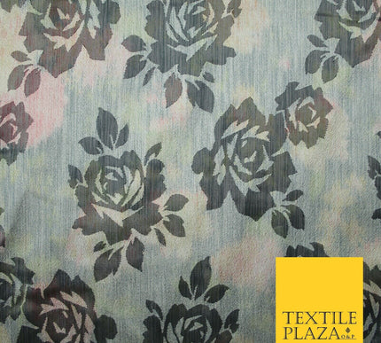GREY Tie Dye Effect Cationic Rose Shadow Jacquard Dress Fabric 58" Wide 7208