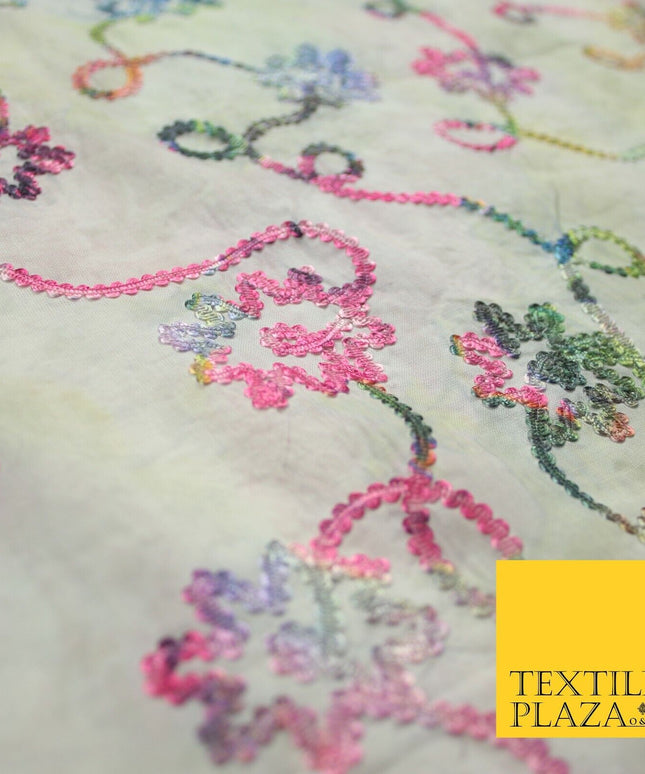 Tie Dye Pink Lace Embroidered Cotton Lawn Dori Fashion Fabric Craft 50" 7211