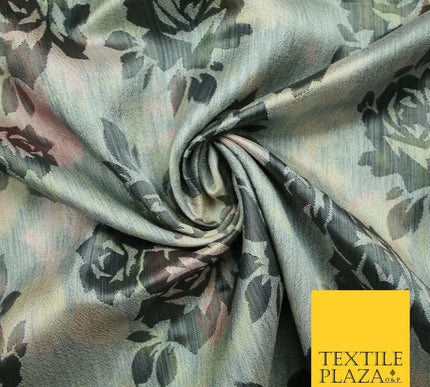 GREY Tie Dye Effect Cationic Rose Shadow Jacquard Dress Fabric 58" Wide 7208
