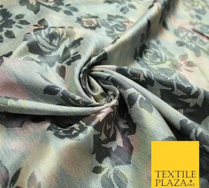 GREY Tie Dye Effect Cationic Rose Shadow Jacquard Dress Fabric 58" Wide 7208