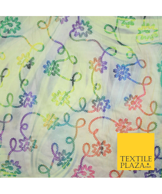 Tie Dye Rainbow Lace Embroidered Cotton Lawn Dori Fashion Fabric Craft 50" 7210
