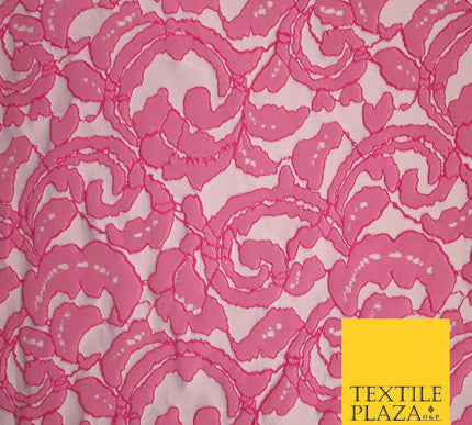 Pink Floral Swirl Ornate Mix Floral Corded Textured Brocade Jacquard Fabric 7207
