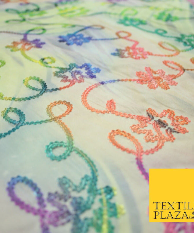 Tie Dye Rainbow Lace Embroidered Cotton Lawn Dori Fashion Fabric Craft 50" 7210