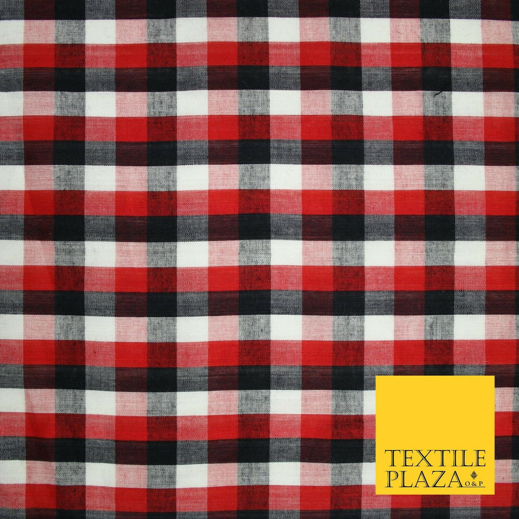 LARGE Classic Red Black White Gingham Check COTTON Fabric Picnic 56" Wide 7213